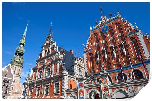 House of the Blackheads and St. Peter's Church in Riga Print by Chris Dorney