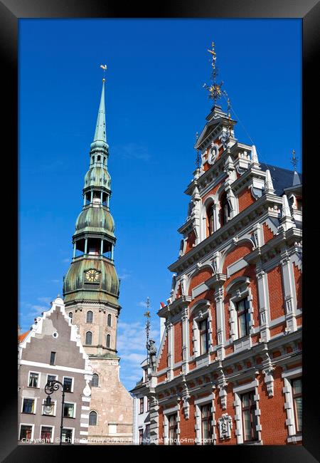 House of the Blackheads and St. Peter's Church in Riga Framed Print by Chris Dorney