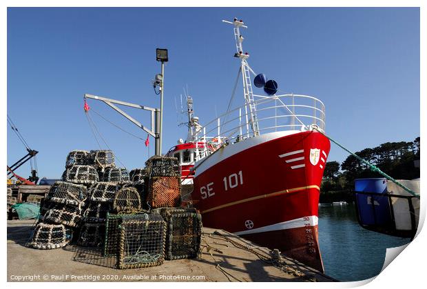 Red Fishing Boat with Pots Print by Paul F Prestidge