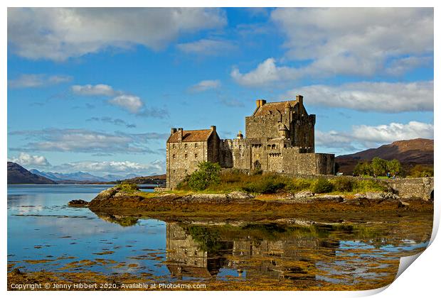 Eilean Donan Castle with reflection Print by Jenny Hibbert