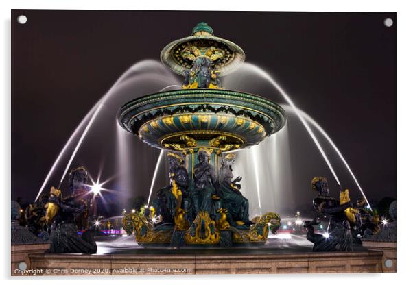 Fountain at Place de la Concorde in Paris Acrylic by Chris Dorney