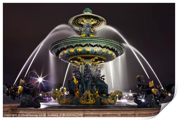 Fountain at Place de la Concorde in Paris Print by Chris Dorney