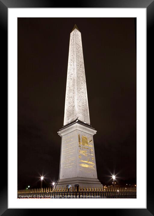 Obelisk at Place de la Concorde in Paris Framed Mounted Print by Chris Dorney