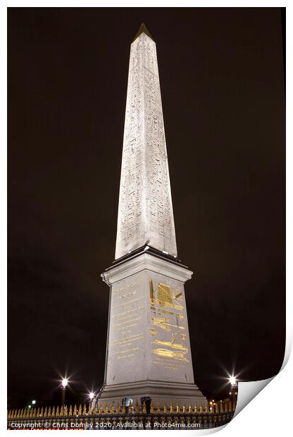 Obelisk at Place de la Concorde in Paris Print by Chris Dorney