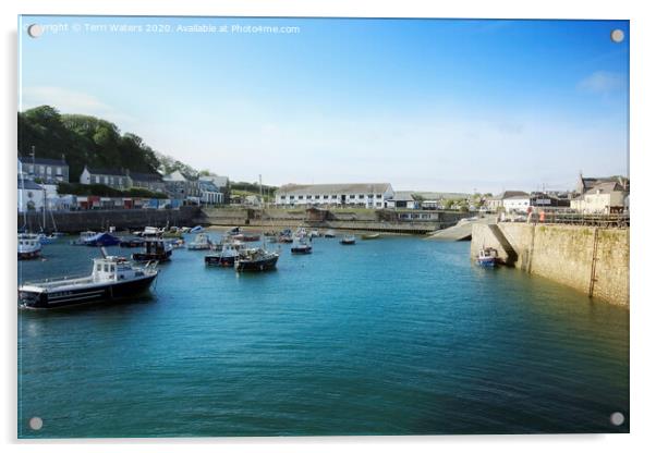 Porthleven Inner Harbour from the Baulk Wall Acrylic by Terri Waters