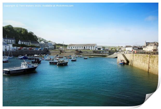 Porthleven Inner Harbour from the Baulk Wall Print by Terri Waters