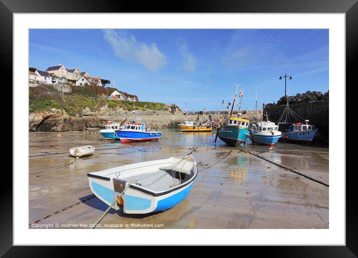 Boats in Newquay Harbour Framed Mounted Print by Andrew Ray