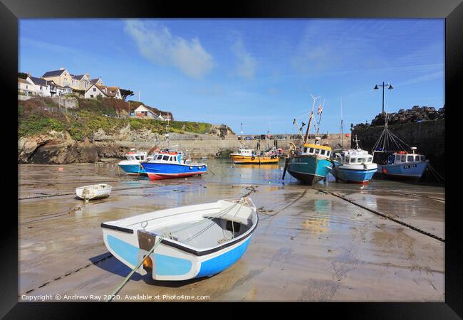Boats in Newquay Harbour Framed Print by Andrew Ray