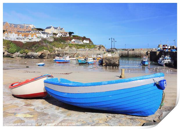 Boats on slipway (Newquay Harbour) Print by Andrew Ray
