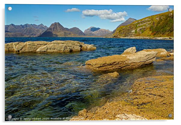 Elgol looking across Loch Scavaig with the Cuillins in the distance Acrylic by Jenny Hibbert