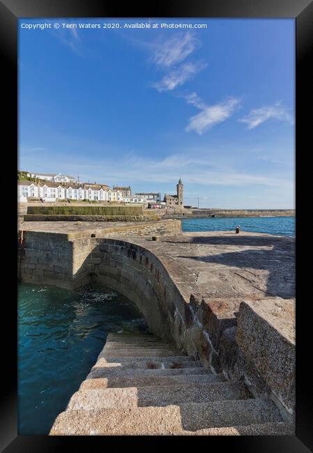 Porthleven Harbour Wall Steps Framed Print by Terri Waters