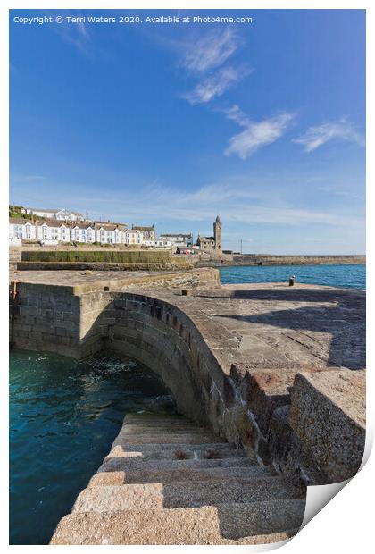 Porthleven Harbour Wall Steps Print by Terri Waters