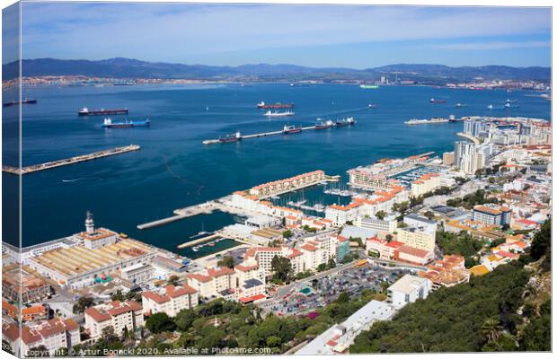 Gibraltar Town and Bay Aerial View Canvas Print by Artur Bogacki