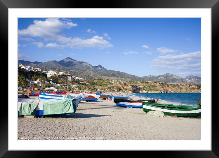 Fishing Boats on a Beach in Spain Framed Mounted Print by Artur Bogacki