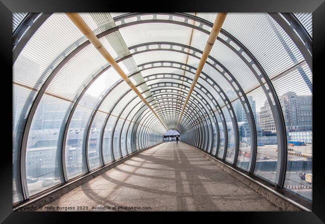 Glass walk way tunnel London  Framed Print by Holly Burgess