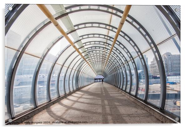 Glass walk way tunnel London  Acrylic by Holly Burgess