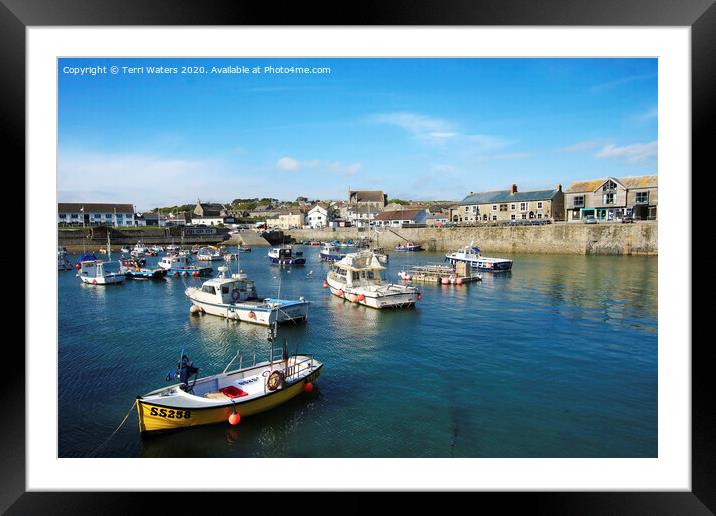 Porthleven Inner Harbour Boats Framed Mounted Print by Terri Waters
