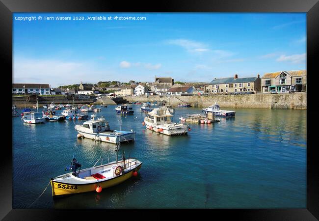 Porthleven Inner Harbour Boats Framed Print by Terri Waters