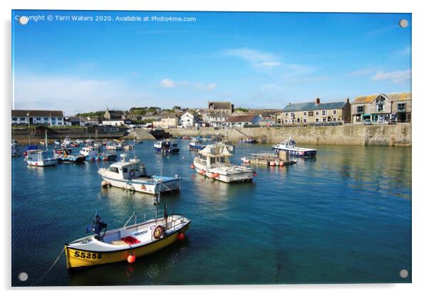 Porthleven Inner Harbour Boats Acrylic by Terri Waters