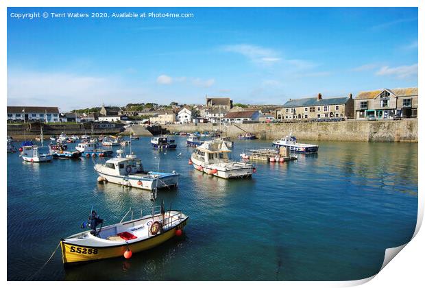 Porthleven Inner Harbour Boats Print by Terri Waters