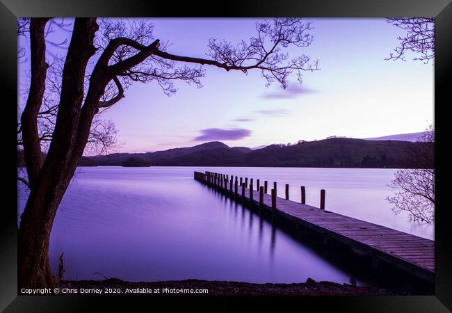 Jetty on Coniston Water in the Lake District Framed Print by Chris Dorney