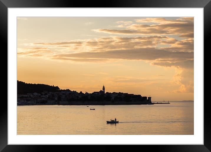 Fisherman in front of Korcula old town Framed Mounted Print by Jason Wells