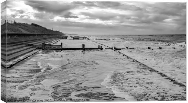 Stormy seas on the Norfolk coast bw Canvas Print by Chris Yaxley