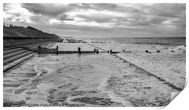 Stormy seas on the Norfolk coast bw Print by Chris Yaxley