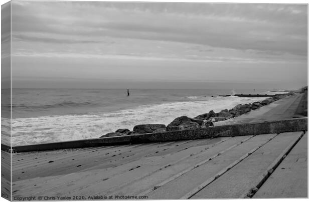 Cart Gap beach captured from the wooden ramp bw Canvas Print by Chris Yaxley