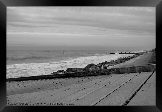 Cart Gap beach captured from the wooden ramp bw Framed Print by Chris Yaxley
