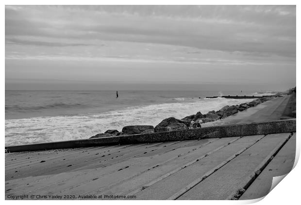 Cart Gap beach captured from the wooden ramp bw Print by Chris Yaxley