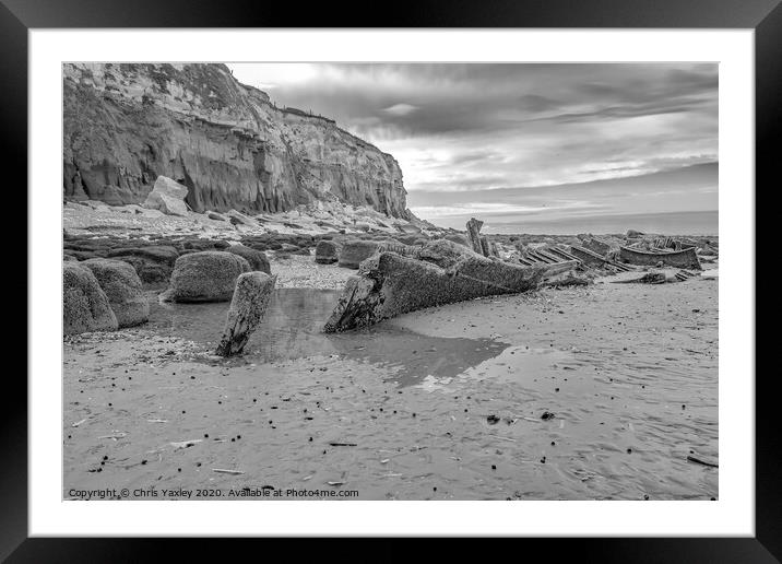 Hunstanton beach wreck bw Framed Mounted Print by Chris Yaxley