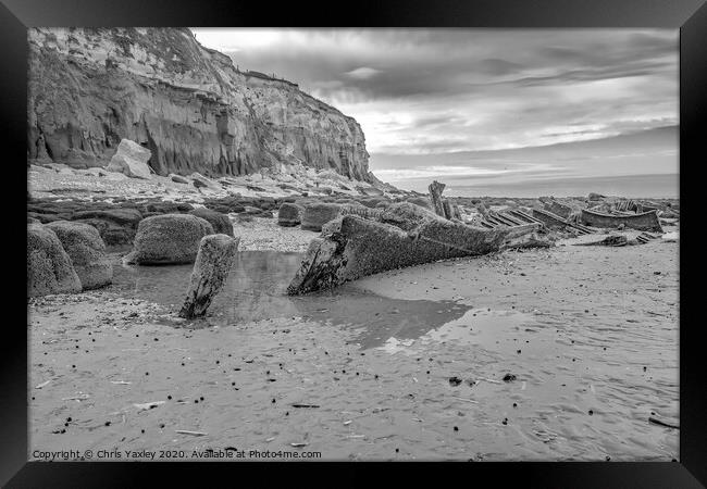 Hunstanton beach wreck bw Framed Print by Chris Yaxley