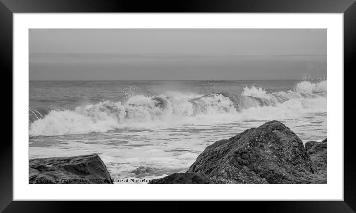 Barrel waves rolling in to Cart Gap beach bw Framed Mounted Print by Chris Yaxley