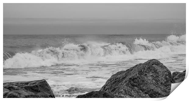 Barrel waves rolling in to Cart Gap beach bw Print by Chris Yaxley