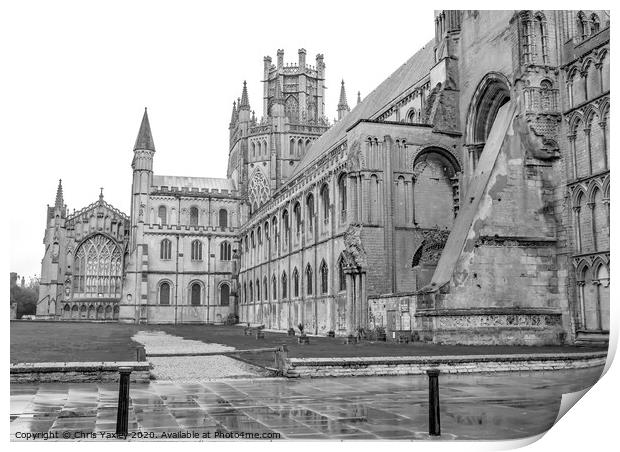Ely Cathedral, Cambridgeshire bw Print by Chris Yaxley