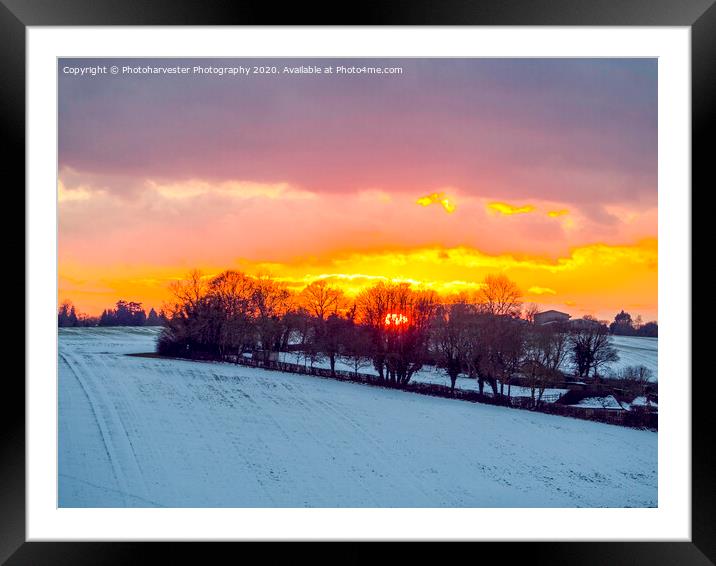 Fire and Ice; Sunset in the snow. Framed Mounted Print by Elizabeth Debenham
