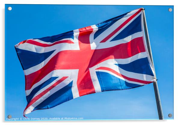 Union Flag over a Clear Blue Sky Acrylic by Chris Dorney