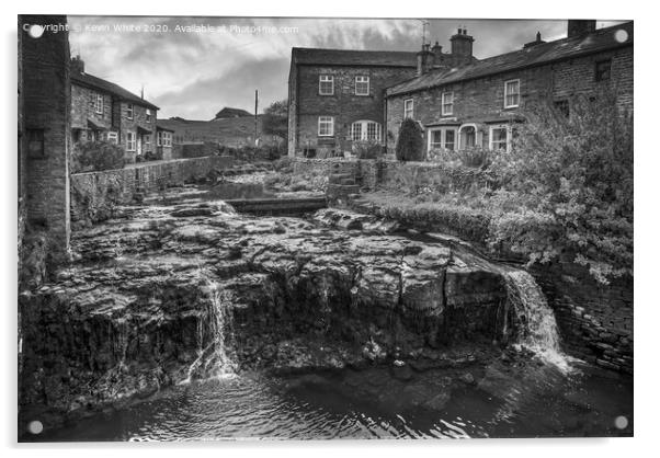 Hawes waterfall in black and white Acrylic by Kevin White