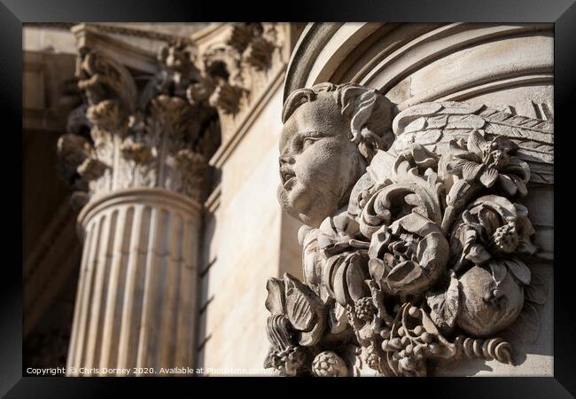 Detailed Carvings on the Exterior of St. Pauls Cathedral in London Framed Print by Chris Dorney