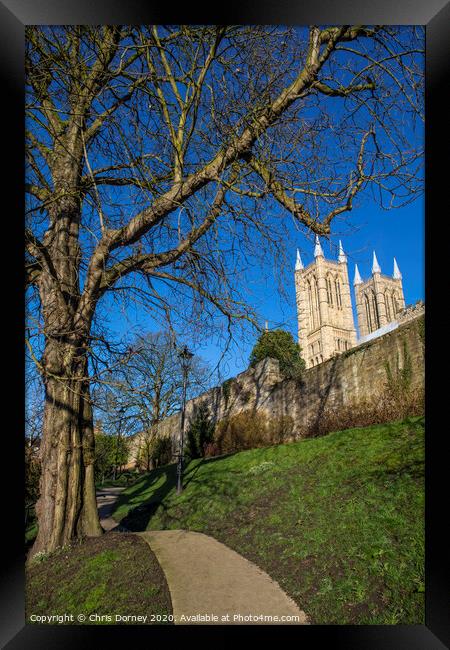 Lincoln Cathedral viewed from the Bishops Palace Framed Print by Chris Dorney
