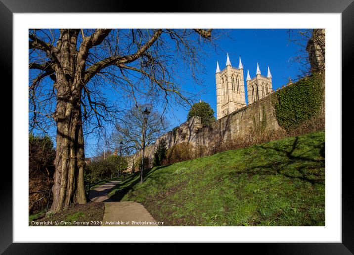 Lincoln Cathedral viewed from the Bishops Palace Framed Mounted Print by Chris Dorney