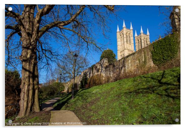 Lincoln Cathedral viewed from the Bishops Palace Acrylic by Chris Dorney