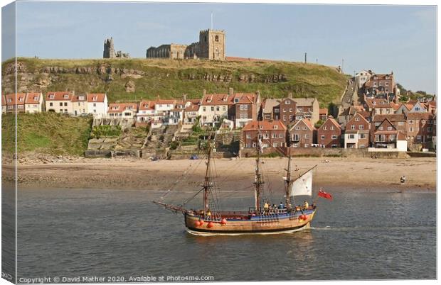 Leaving Whitby Harbour Canvas Print by David Mather