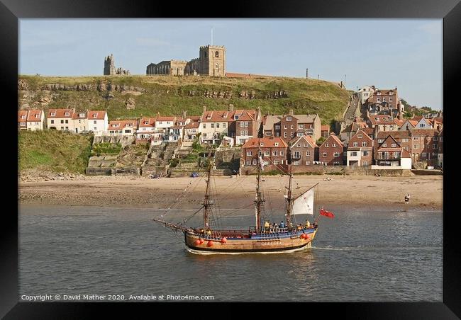 Leaving Whitby Harbour Framed Print by David Mather