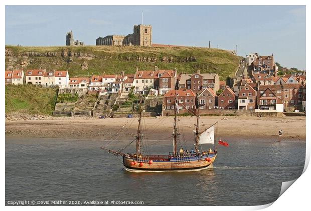 Leaving Whitby Harbour Print by David Mather