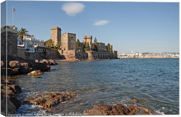 Chateau and harbour, Mandelieu La Napoule, South of France Canvas Print by David Mather