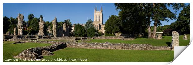 Bury St. Edmunds Abbey Remains and St Edmundsbury Cathedral Print by Chris Dorney