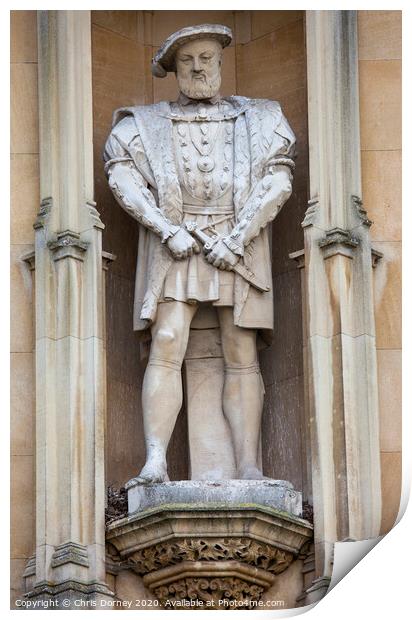Statue of King Henry VII at Kings College in Cambridge Print by Chris Dorney