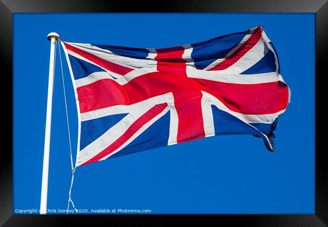 Union Flag Flying Framed Print by Chris Dorney